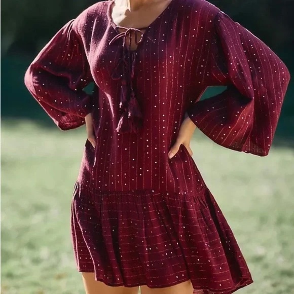 PilyQ PQ Swim Angelica Sequined Tunic Burgundy Sangria NEW NWT SZ M/L - Picture 3 of 11